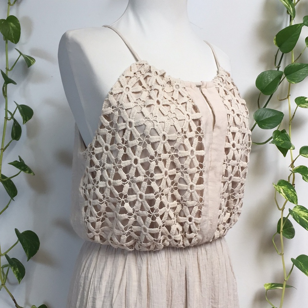 Cloth & People Crochet Lace Maxi Dress Boho Bride Macrame Beach Slit Strappy - Picture 3 of 6